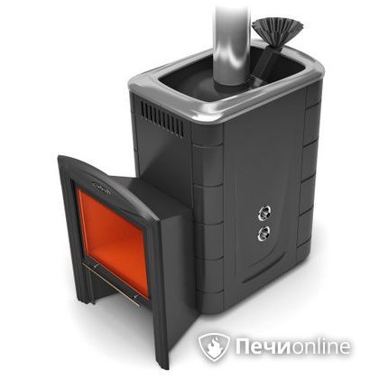 Дровяная банная печь TMF Гейзер 2014 Carbon Витра с теплообменником антрацит в Нижнем Новгороде